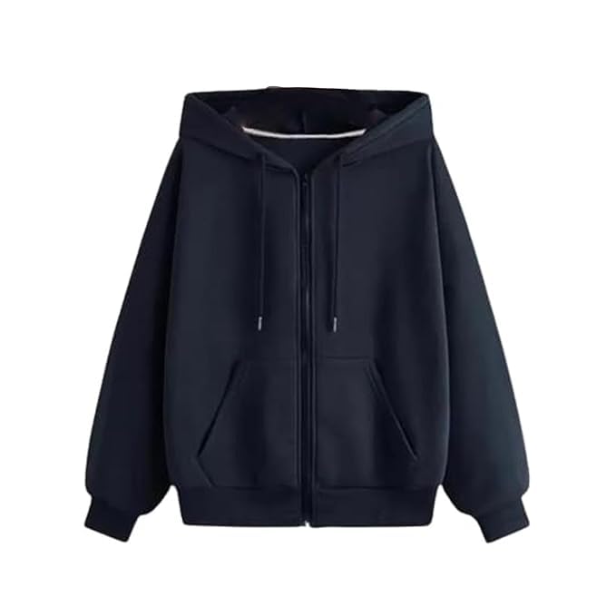 Image of Casual Solid Full Sleeves Stylish Winter Hooded Neck Fleece Zipper Hoodie for Women