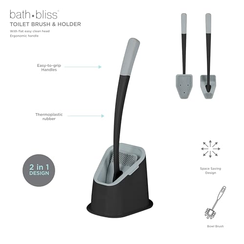 Image of Bath Bliss Toilet Brush | Contoured Design | Flat Brush | Bathroom Cleaning | Discreet Storage Base | Bathroom Cleaning | Black