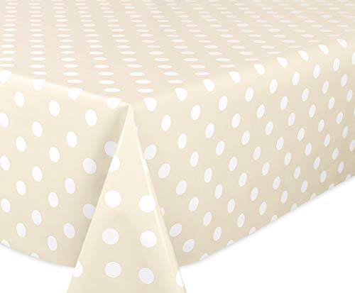 Beautex - Mantel de hule con lunares, liso, lavable, redondo, ovalado, rectangular, tamaño a elegir, ideal para jardín, color beis
