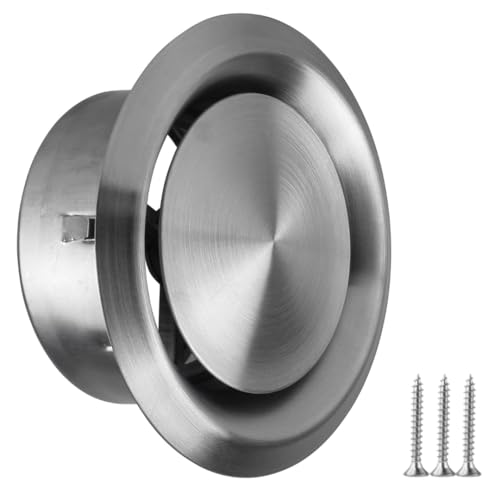 TURvent Difusor de acero inoxidable de 4 pulgadas, ventilación ajustable para pared, cubierta de conducto de techo, válvula de aire de escape, cubiertas de ventilación redondas para baño, cocina