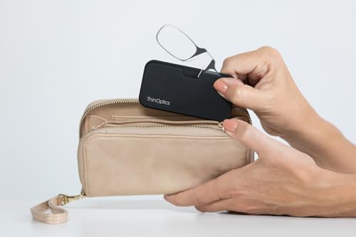 ThinOptics Reading Glasses Rectangular Frames With Universal Pod Compact Case - Ultra-light Foldable Readers - Clip-on Nose - 1.0 1.5 2.0 2.5 Strength With Flex-Fit Technology