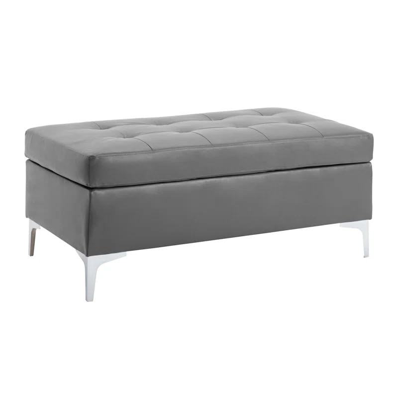LEGACY OF COMFORT Spuyten Faux Leather Ottoman Storage Bench Two Seater Sofa Bench with Storage Ottoman with Storage Footrest Ottoman Pouffe for Living Room Bedroom Entryways (Light Grey)