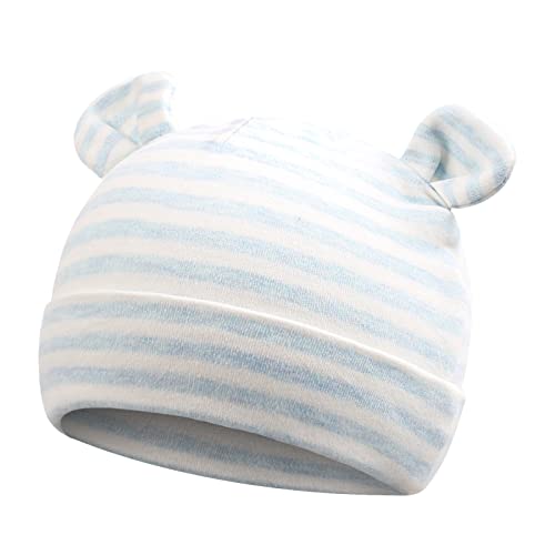 Image of Original Cotton Newborn Hats for Girls Striped Preemie Baby Hats Bear Ears Infant Boys Beanies 0-6 Months