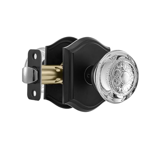 CLCTK Crystal Door Knobs Interior, Vintage Passage Glass Door Knobs Matte Black Door Knobs for Hall Closet, 1 Pack