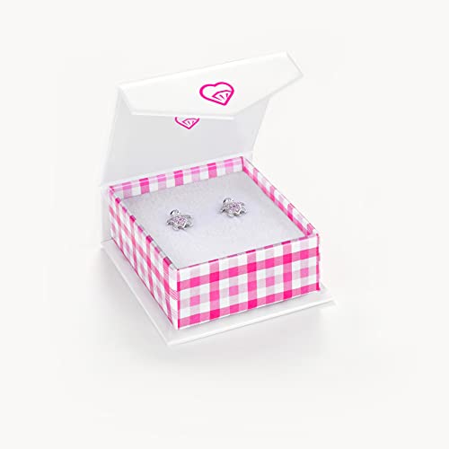 925 Sterling Silver Girl's Pink Cubic Zirconia Screw Back Sea Animal Themed Earrings - Turtle Stud Earrings For Young Girls & Teens - Safety Screw Back Locking For Little Girl's Daily Accessory #TOP4