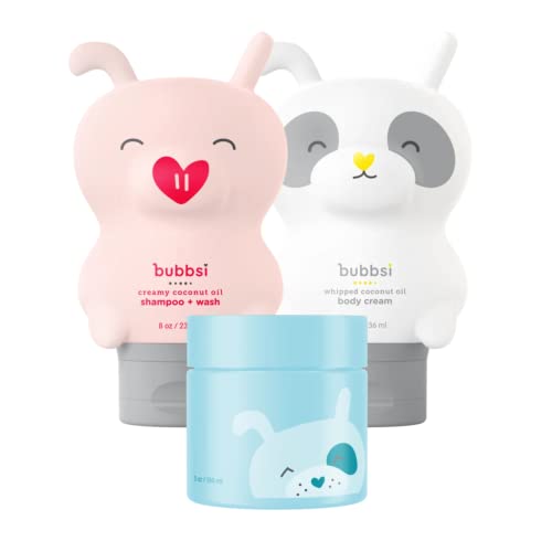 Image of Bubbsi Newborn Starter Set | Coconut Oil Lotion, Shampoo & Body Wash and Oil Balm | Eczema, Dry Skin, Baby Acne, KP | Organic Coconut Oil, Shea Butter, Vitamin E | Light, Natural Scent