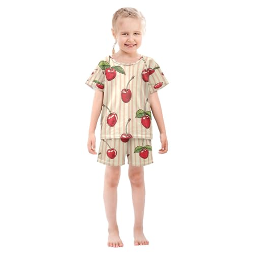 senya Short Sleeve Pajamas Sets Summer Cotton Sleepwear Striped Cherries3