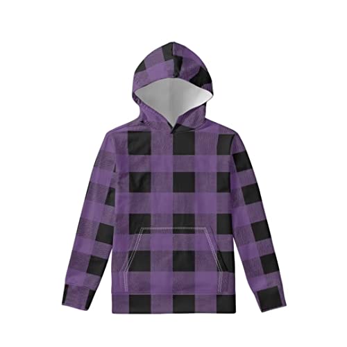 AmzPrint Red And Black Buffalo Check Hoodie Kids Oversized Pullover Long Sleeve Vintage Cute Hoodies For Teen Girls