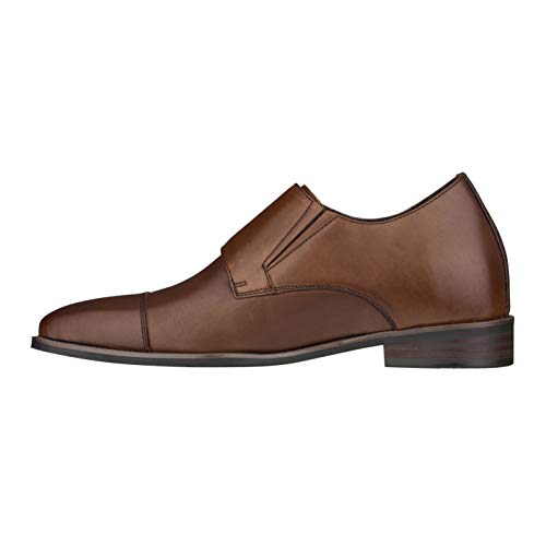 CALTO Men's Invisible Height Increasing Elevator Shoes - Brown Premium Leather Slip-on Lightweight Casual Loafers - 3 Inches Taller - S3507 - Size 8 D(M) US3