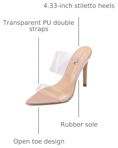 Image of vivianly Clear Pointed Toe Heels Sandals Transparent Strap Stiletto High Heels Slip on Mules for Women