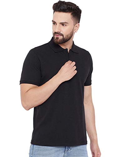 Image of Black Polyster Plus Cotton Blend Polo Collar Men's Tshirt