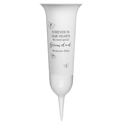 Memorial Grave Flower Pot - 33cm tall Sturdy White Memorial Graveside Flower Vase with Spike from the Thoughts of You range (Grandad 0452)