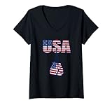Damen Boxhandschuhe USA American Boxing and Flag Design T-Shirt mit V-Ausschnitt