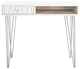 SAFAVIEH Home Office Collection Marigold White Wash and Silver 1-Drawer Hairpin Leg Desk