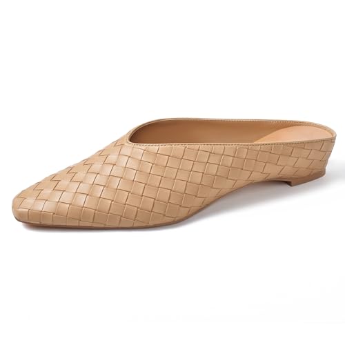 Image of Woven Mules for Women Slip on Comfortabke Metallic Slides Ladies Trendy Square Toe Hidden Wedge Mules