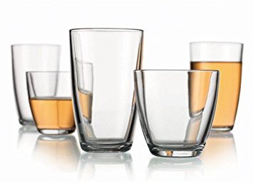 Set of 16 Durable Clear Drinking Glasses ~ Includes 8 Highball Glasses and 8 DOF Glasses ~ 16-piece Elegant Glassware Set