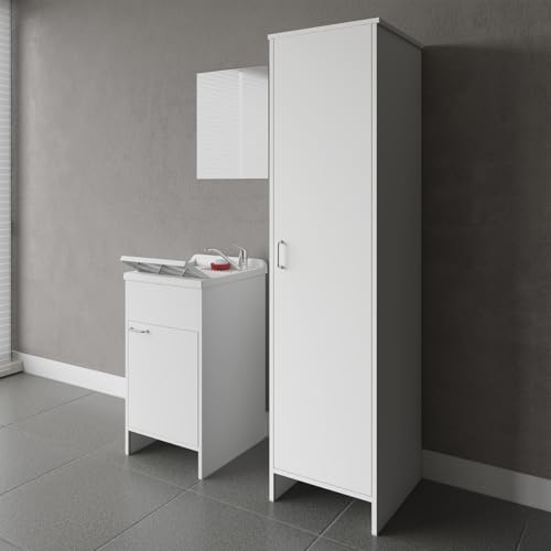 Produce Shop Negrari Comp 7 - Juego de mueble para lavabo con puerta de espejo, columna de lavandería