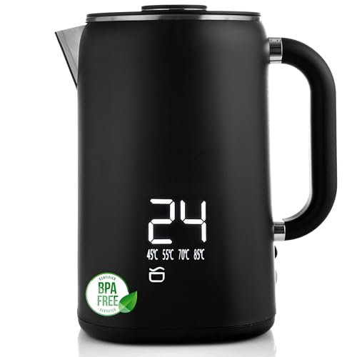 Lehmann Edelstahl Wasserkocher mit Temperaturhaltung, 1,7 Liter, Temperaturkontrolle 45-100℃, Edelstahl Teekocher mit Thermostat und Touch-Display, Anti-Fingerprint, BPA frei, schwarz Lehmann Edelstahl Wasserkocher mit Temperaturhaltung, 1,7 Liter, Temperaturkontrolle 45-100℃, Edelstahl Teekocher mit Thermostat und Touch-Display, Anti-Fingerprint, BPA frei, schwarz