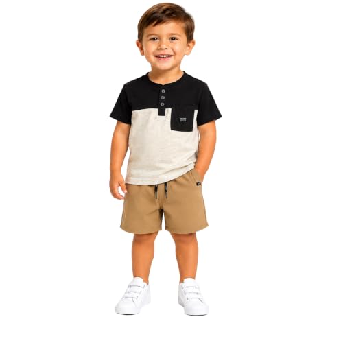 Image of Volcom Toddler Baby Boy Shorts Set - 2 Piece Short Sleeve Graphic Tees and Tech Stretch Shorts for Boys Infant Summer Clothes