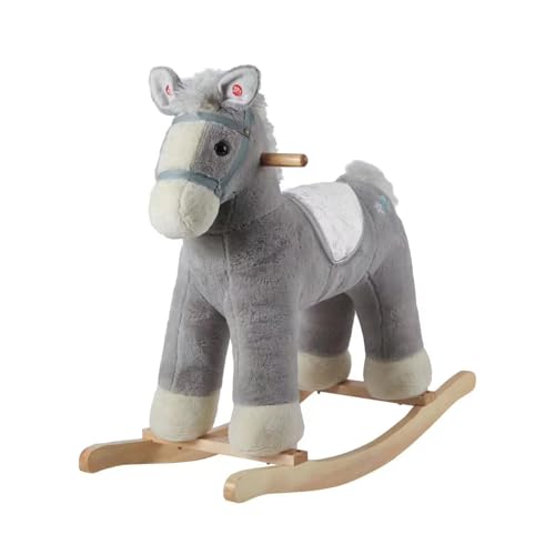 Pony Rocking Horse, Plush Stuffed Animal Rocker with Realistic Sound, Wooden Rocking Pony, Animal Ride on, Home Decor, for Boys & Girls (Gray Horse Pony for 18M+),CPC Certified