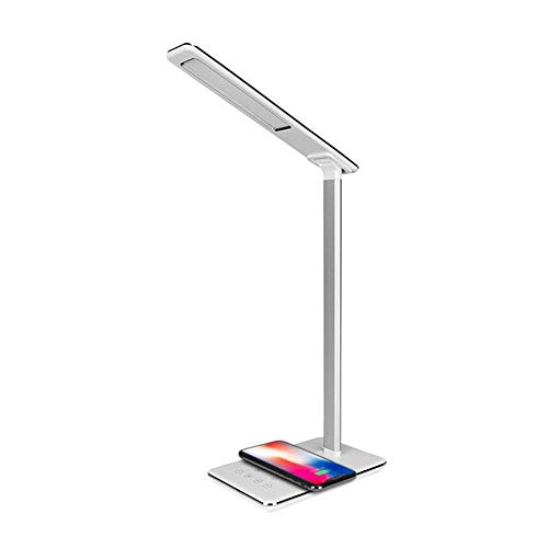Dyna-Living Lampe de Bureau LED, Lampe de Table, Lampe Bureau avec Chargeur Sans Fil et Port USB pour Smartphone (Blanc)