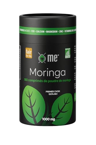Moringa Bio de ME - 180 comprimés 1000 mg - 180g - Qualité Supérieure - Vitalité - Energie - Peau - Multivitamines - Multiminéraux - Protéines - Anti-inflammatoires - Antioxydants