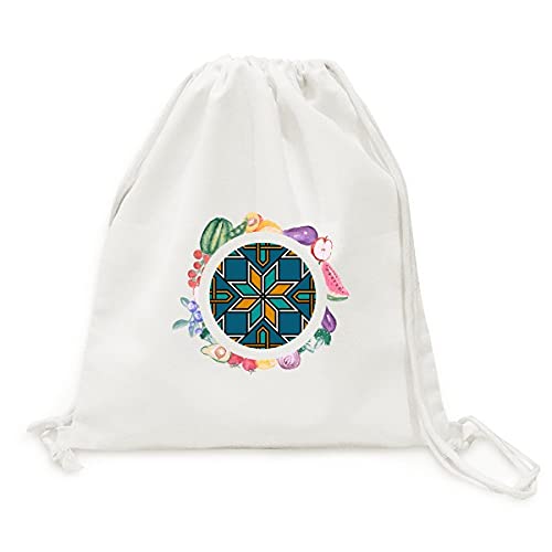 Sac en tissu pliable fleurs bleu orange maroc pour fruits et légumes au quotidien