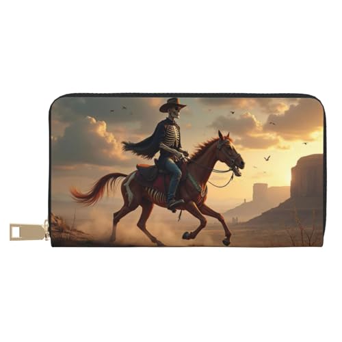 Gothic Brown Cowboy Print Wallet Women, Leather Bifold Multi Card Wallet, Long Purse Women's Wallets