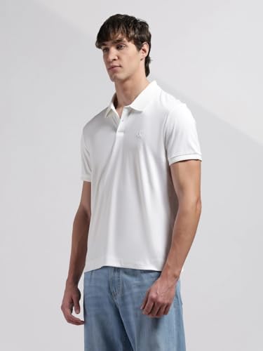 Image of Calvin Klein Jeans Solid Slim Fit Cotton Polo T-Shirt Bright White