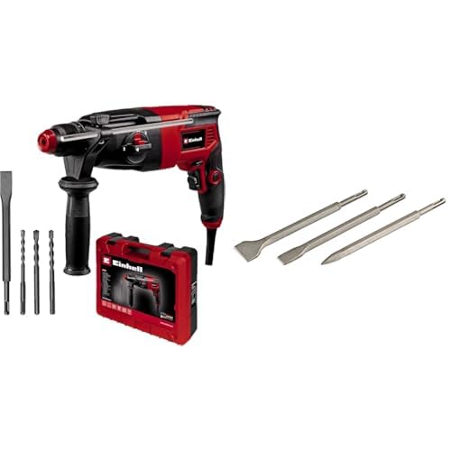 Einhell Kit de taladro percutor TC-RH 620 4F (620 W, impacto neumático, resistencia al impacto de 2,2 J, taladrado con percusión, cincelado con y sin fijación, SDS-Plus,) + Set de cinceles SDS