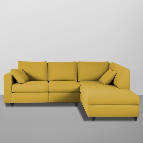 Image of Florian RHS 4 Seater L Shape Sofa Set for Living Room (Yellow Fabric) Premium Fabric Sofa
