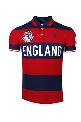 Polo Ralph Lauren Mens Custom Slim Fit Country Polo- Spring 2019 (Small, England Navy/Red)