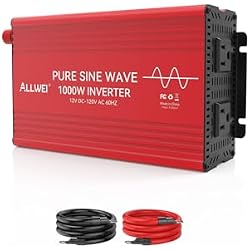 ALLWEI Pure Sine Wave Inverter - 1000 Watt Inverters 12V DC to 110V/120V AC Converter for Home, RV, Truck, Off-Grid Solar, Car Power Inverter with 2 Sockets, Power Inverters for Vehicles, 2000W Peak