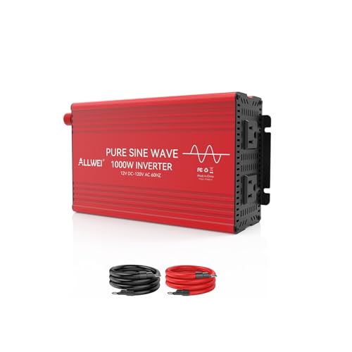 Image of ALLWEI Pure Sine Wave Inverter - 1000 Watt Inverters 12V DC to 110V/120V AC Converter for Home, RV, Truck, Off-Grid Solar, Car Power Inverter with 2 Sockets, Power Inverters for Vehicles, 2000W Peak