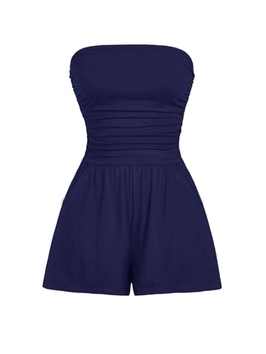 Image of AUXDIO Women Summer Casual Strapless Romper Sleeveless Off Shoulder Short Jumpsuits 2026 Beach Vacation Clothes