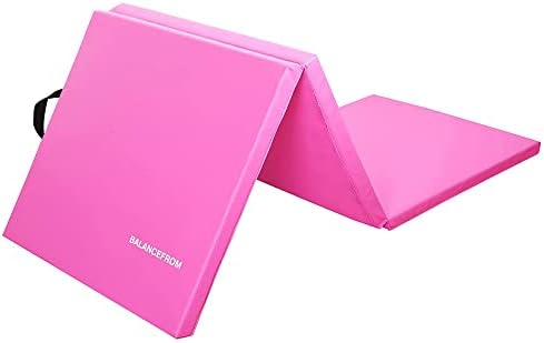 BalanceFrom 1.5" Thick Tri-Fold Folding Exercise Mat with Carrying Handles for MMA, Gymnastics and Home Gym Protective Flooring (Pink)
