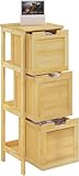 Generisch Badezimmerschrank schmal, Badschrank mit 3 abnehmbaren Schubladen, Aufbewahrungsschrank stehend, Eckschrank Mehrzweckschrank, aus Bambus, Naturfarbe, 30x90x30 cm