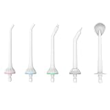 RUMFFLYE 5 Testine di Ricambio per Idropulsore Dentale, con 4 Modalità (1 Ortodontiche, 2 Standard, 1 Lingua, 1 Periodontale), Gira a 360°, Adatte per la Famiglia W