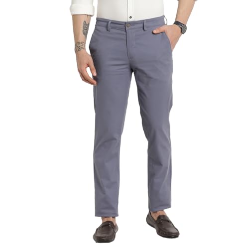 Image of Turtle Men Cotton Stretch Ultra Slim Fit Steel Grey Casual Trouser