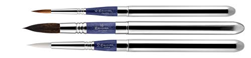 Image of Escoda | Watercolour | Blue Travel Set | Size 6,10,16 | 3 Brushes | Synthetic White Toray + Tendo + Tame | Round Pointed