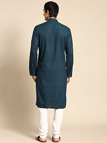 Image of Rajubhai Hargovindas Men Pure Cotton Chikankari Embroidered Straight Kurta