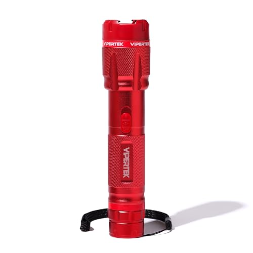 VIPERTEK VTS-T03 Aluminum Stun Gun for Self Defense Rechargeable with LED Flashlight, Red