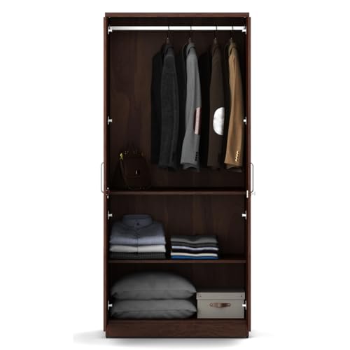 Image of Spacewood Carnival Wardrobe | 3 Year Warranty | Almirah, Cupboard, Almari, 2 Door Wardrobe with Mirror, 1 Hanging Space|Engineered Wood| Sheesham