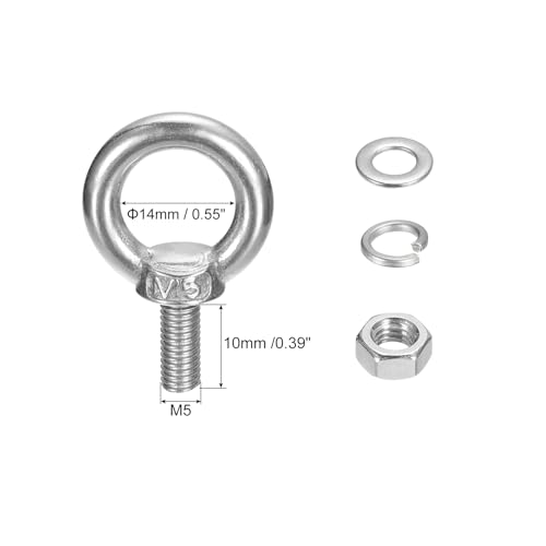 Image of uxcell Lifting Eye Bolt, 2 Sets M5 x 10mm Eye Bolt with Nut Washer 304 Stainless Steel Shoulder Lifting Ring Eye Bolt for Hanging Item