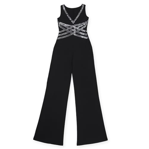 Image of Jigfar Women Sexy Embellished Rhinestone Bodycon Jumpsuit Mesh See Through Patchwork Birthday Party Night Out Clubwear
