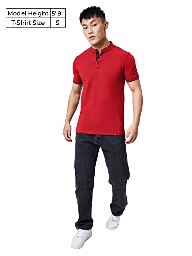 Image of The Souled Store Men Brick Red Solid Mandarin Polos