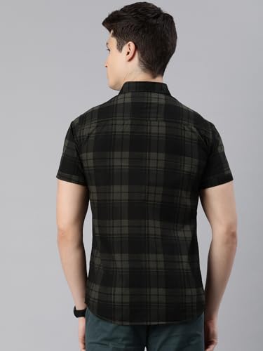 Image of Majestic Man Men Cotton Checkered Half Sleeve Slim Fit Casual Shirt