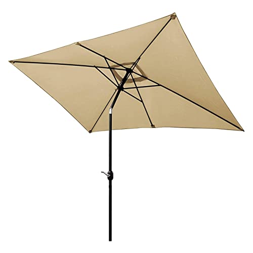 XIAOYUE Sombrilla Rectangular de 300 x 200 cm, Parasol de Balcón, Sombrilla de Mercado de Mesa al Aire Libre con Manivela, Inclinación, para Terraza, Jardín, Beige
