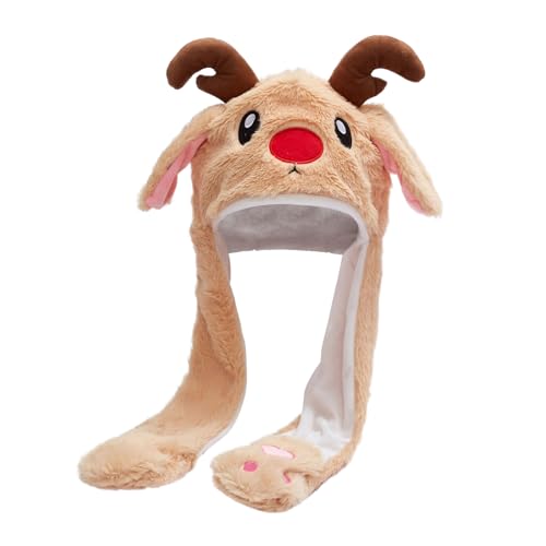 Bewegliche Weihnachtsmütze 25 FakeFace Weihnachtsmütze Plüsch Mütze mit Beweglichen Ohren –...