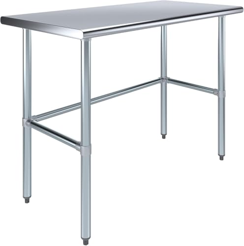 Image of Commercial Open Base Stainless Steel Work Table - 48 inch x 24 inch | Heavy-Duty Prep Table with Galvanized Frame | NSF Certified | Restaurant & Utility Use
